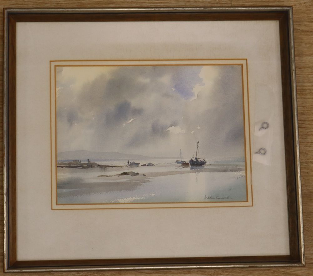 Ashton Cannell (d.1994), two watercolours, Estuary scenes with moored boats, signed, 24 x 35cm and 18 x 24cm